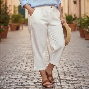 WOMENS Charter Club Allison Fit Cropped Length 100% Linen Pants Size 14
